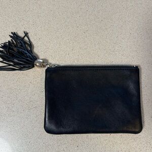 Mark & Graham Black Leather Tassel Clutch/Pouch